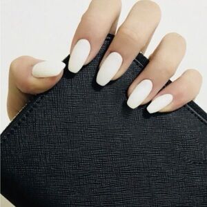White Matte Coffin Press On Nails – Long Full Cover Fake Nail Tips